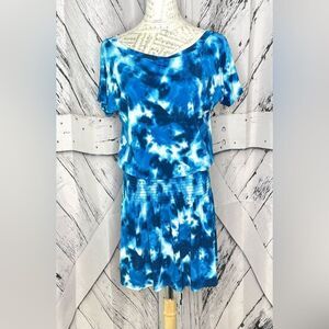 Veronica M Tie Dye Mini Dress Shirred Elastic Drop Waist S